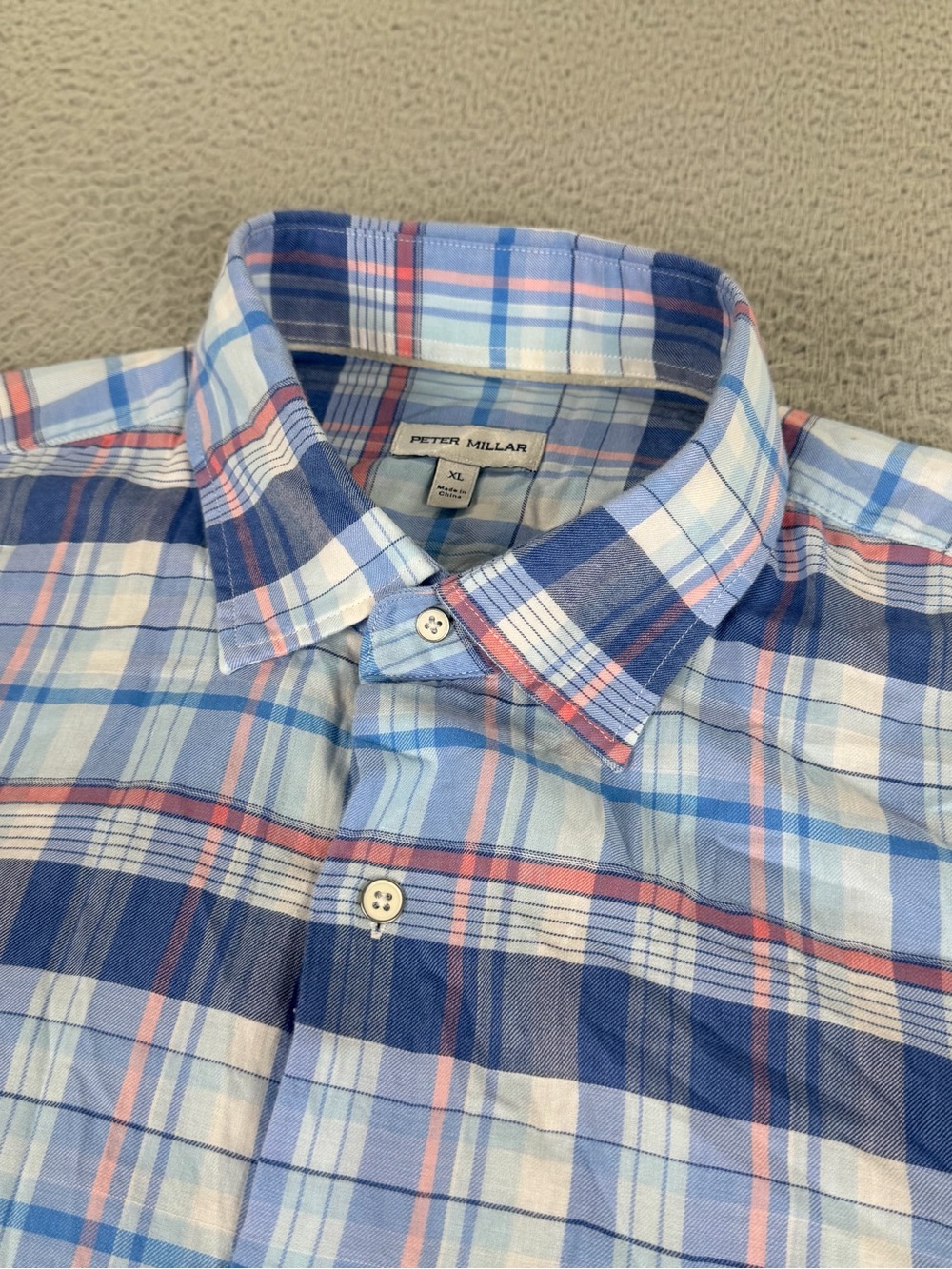 Peter Millar Shirt Mens XL Blue Plaid Button Up Short Sleeve Cotton Preppy